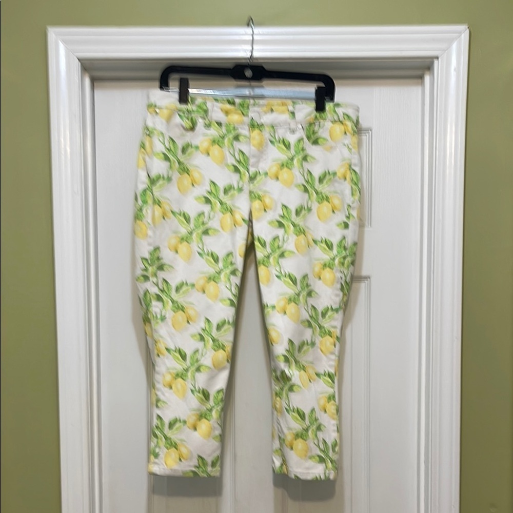 Talbots - signature cropped jeans - lemon print - size 12P